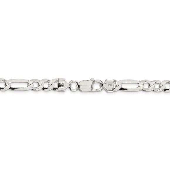 Men's 7mm Sterling Silver Solid Flat Figaro Chain Necklace, 24 Inch - Picture 4 of 8